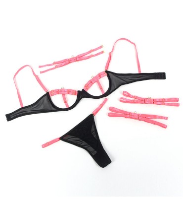 SUBBLIME 955298 SET SUJETADOR CON COLLAR Y DETALLES PARA PIERNAS ROSA FLUORESCENTE S M