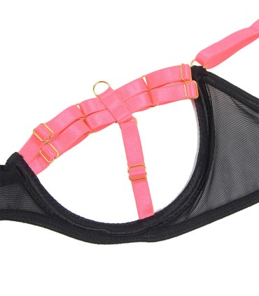 SUBBLIME 955298 SET SUJETADOR CON COLLAR Y DETALLES PARA PIERNAS ROSA FLUORESCENTE S M