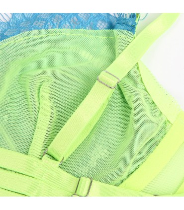 SUBBLIME 955311 SET SUJETADOR CON ENCAJE Y LIGUEROS VERDE Y AZUL S M