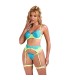 SUBBLIME 955328 SET SUJETADOR CON ENCAJE Y LIGUEROS VERDE Y AZUL L XL