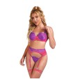 SUBBLIME - 955366 SET SUJETADOR CON ENCAJE Y LIGUEROS ROSA Y MORADO L/XL