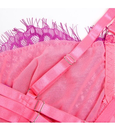 SUBBLIME 955366 SET SUJETADOR CON ENCAJE Y LIGUEROS ROSA Y MORADO L XL