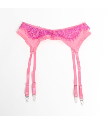 SUBBLIME 955366 SET SUJETADOR CON ENCAJE Y LIGUEROS ROSA Y MORADO L XL