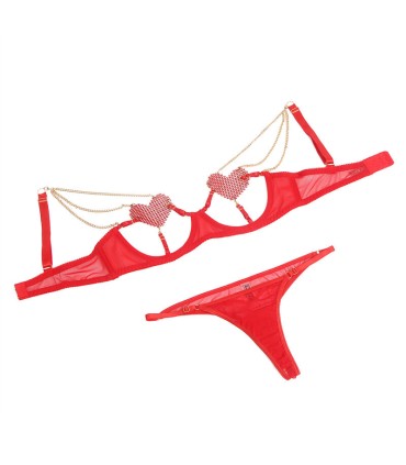 SUBBLIME 955519 CONJUNTO SUJETADOR CON CADENAS Y CORAZON DE MALLA ROJO S M