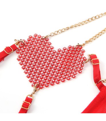 SUBBLIME 955526 CONJUNTO SUJETADOR CON CADENAS Y CORAZON DE MALLA ROJO L XL