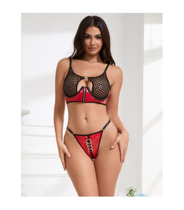SUBBLIME 955540 CONJUNTO SUJETADOR CON CREMALLERA DE MALLA DE CHAROL ROJO L XL