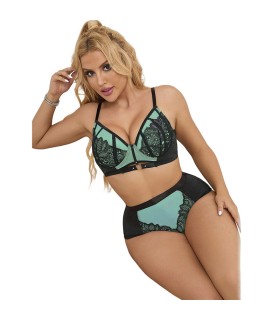 SUBBLIME 955557 CONJUNTO SUJETADOR CON CREMALLERA DE MALLA DE CHAROL VERDE S M