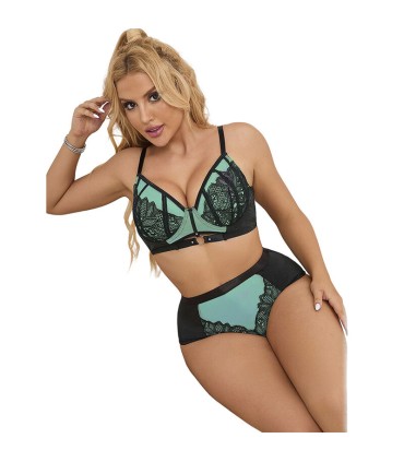 SUBBLIME 955557 CONJUNTO SUJETADOR CON CREMALLERA DE MALLA DE CHAROL VERDE S M