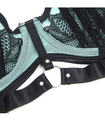 SUBBLIME 955557 CONJUNTO SUJETADOR CON CREMALLERA DE MALLA DE CHAROL VERDE S M