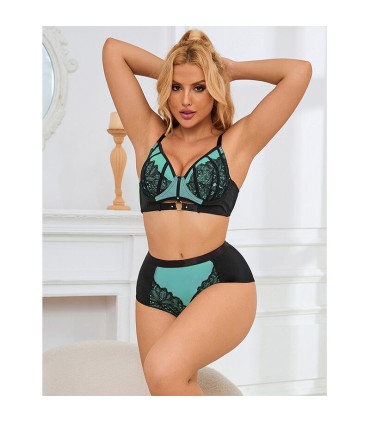 SUBBLIME 955557 CONJUNTO SUJETADOR CON CREMALLERA DE MALLA DE CHAROL VERDE S M