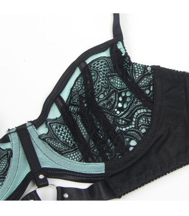 SUBBLIME 955564 CONJUNTO SUJETADOR CON CREMALLERA DE MALLA DE CHAROL VERDE L XL