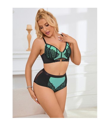 SUBBLIME 955564 CONJUNTO SUJETADOR CON CREMALLERA DE MALLA DE CHAROL VERDE L XL