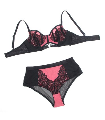 SUBBLIME 955571 CONJUNTO SUJETADOR CON CREMALLERA DE MALLA DE CHAROL ROSA S M