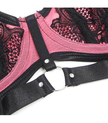 SUBBLIME 955571 CONJUNTO SUJETADOR CON CREMALLERA DE MALLA DE CHAROL ROSA S M