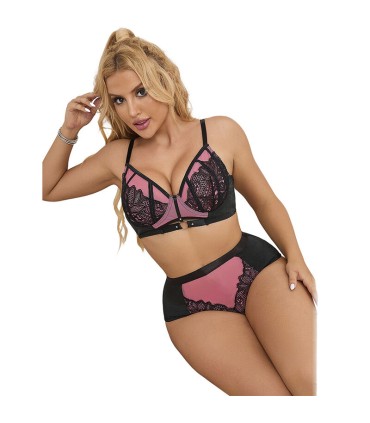 SUBBLIME 955588 CONJUNTO SUJETADOR CON CREMALLERA DE MALLA DE CHAROL ROSA L XL