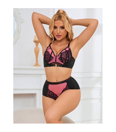 SUBBLIME 955588 CONJUNTO SUJETADOR CON CREMALLERA DE MALLA DE CHAROL ROSA L XL