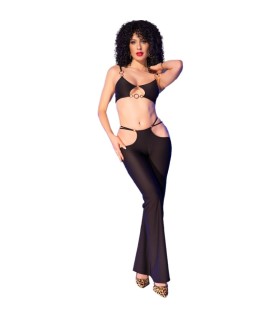 CHILIROSE CR 4851 SET TOP NEGRO Y LEGGINS CON COMPLEMENTOS DORADOS S