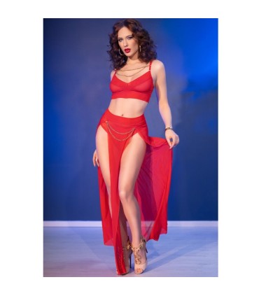 CHILIROSE CR 4850 SET TOP ROJO Y LEGGINS CON COMPLEMENTOS DORADOS S