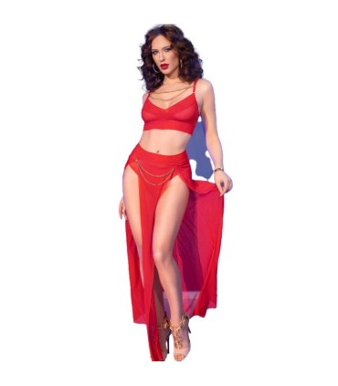 CHILIROSE CR 4850 SET TOP ROJO Y LEGGINS CON COMPLEMENTOS DORADOS M