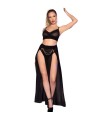 CHILIROSE - CR 4672 TOP NEGRO FALDA Y TANGA CON CADENAS DORADAS S