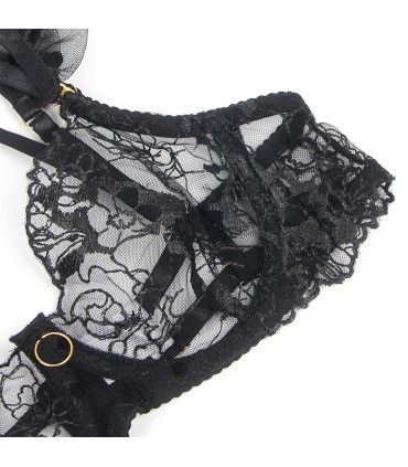 SUBBLIME 957483 CONJUNTO SUJETADOR Y LIGA DE ENCAJE NEGRO S M