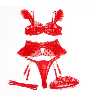 SUBBLIME 957506 CONJUNTO SUJETADOR Y LIGA DE ENCAJE ROJO S M