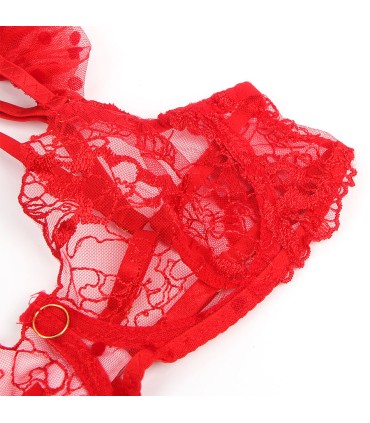 SUBBLIME 957506 CONJUNTO SUJETADOR Y LIGA DE ENCAJE ROJO S M