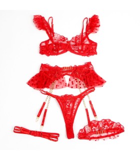 SUBBLIME 957513 CONJUNTO SUJETADOR Y LIGA DE ENCAJE ROJO L XL