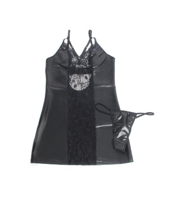 SUBBLIME 957520 VESTIDO DE CUERO CON ENCAJE FLORAL NEGRO S M