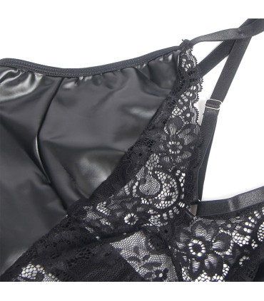 SUBBLIME 957520 VESTIDO DE CUERO CON ENCAJE FLORAL NEGRO S M