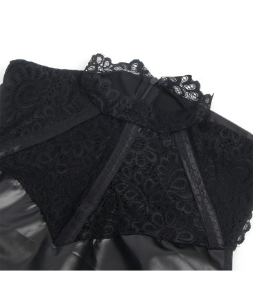 SUBBLIME 957544 VESTIDO DE CUERO CON CUELLO DE ENCAJE NEGRO S M