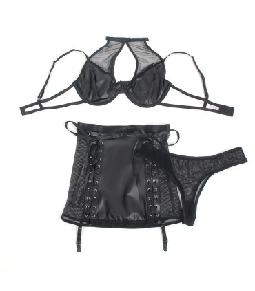 SUBBLIME 957582 CONJUNTO SUJETADOR Y FALDA DE CUERO NEGRO S M