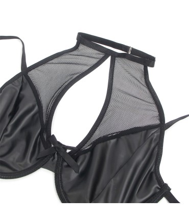 SUBBLIME 957582 CONJUNTO SUJETADOR Y FALDA DE CUERO NEGRO S M