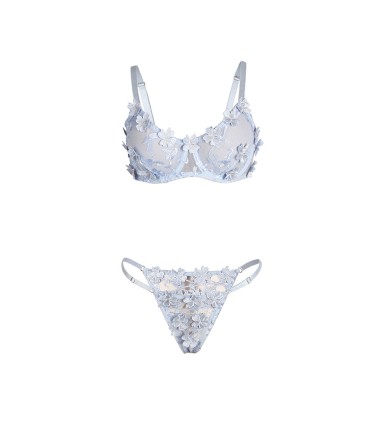 SUBBLIME 957629 CONJUNTO SUJETADOR Y PANTIES CON BORDADOS DE FLORES CELESTE S M