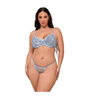 SUBBLIME 957636 CONJUNTO SUJETADOR Y PANTIES CON BORDADOS DE FLORES CELESTE L XL
