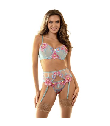 SUBBLIME 957650 CONJUNTO SUJETADOR Y LIGUERO CON BORDADOS DE FLORES ROSAS L XL