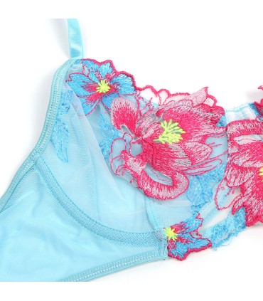 SUBBLIME 957650 CONJUNTO SUJETADOR Y LIGUERO CON BORDADOS DE FLORES ROSAS L XL