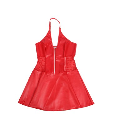 SUBBLIME 957735 VESTIDO DE CUERO CON CREMALLERA Y ENCAJE ROJO L XL