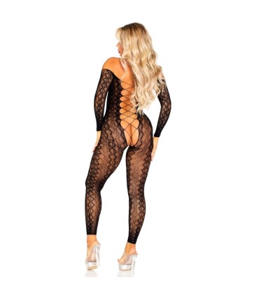 LEG AVENUE BODYSTOCKING SIN ENTREPIERNA DE ENCAJE DE SERPIENTE EXOTICA NEGRO