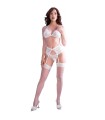 CHILIROSE - CR 4862 SET SUJETADOR, LIGUERO, TANGA Y MEDIAS DE ENCAJE BLANCO XL