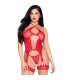 LEG AVENUE 89338 SET BODY ABIERTO CON LIGUERO TANGA DE ENCAJE ROJO TALLA UNICA
