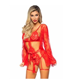 LEG AVENUE 86123 SET BODY BATA DE LIGUERO ROJO TALLA M