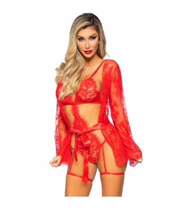 LEG AVENUE 86123 SET BODY BATA DE LIGUERO ROJO TALLA M