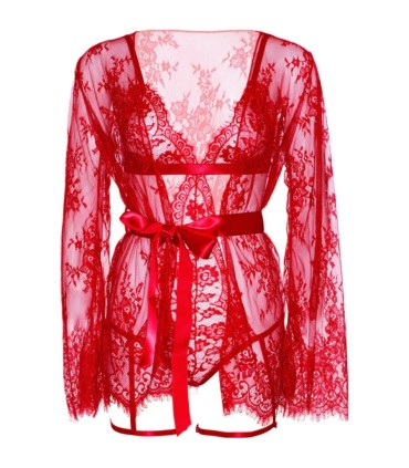 LEG AVENUE 86123 SET BODY BATA DE LIGUERO ROJO TALLA M