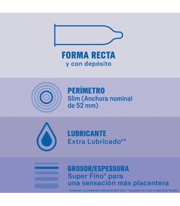 DUREX PRESERVATIVOS INVISIBLE EXTRA LUBRICADO 12 UNIDADES