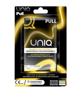 UNIQ PULL PRESERVATIVOS CON TIRAS SIN LATEX 3 UNIDADES