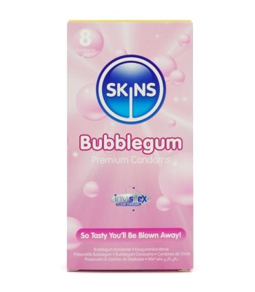 SKINS PRESERVATIVOS PREMIUM SABOR CHICLE PACK 8