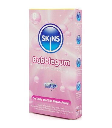 SKINS PRESERVATIVOS PREMIUM SABOR CHICLE PACK 8