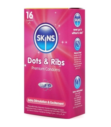 SKINS DOTS RIBS PRESERVATIVOS PREMIUM PACK 16