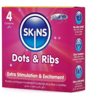 SKINS DOTS RIBS PRESERVATIVOS PREMIUM PACK 4